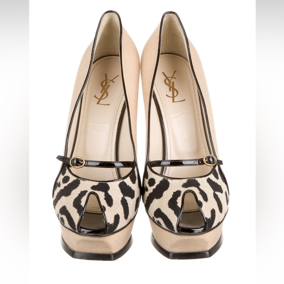 YVES SAINT LAURENT RIVE GAUCHE Beige Peep Toe Platforms heels SZ 9.5 🔥🔥🔥 - Picture 14 of 14